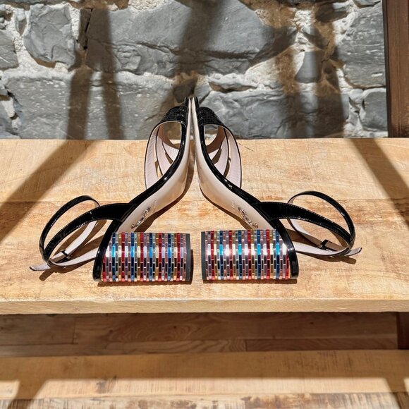Miu Miu Black Patent Multicolour Heel Sandals - Picture 11 of 12
